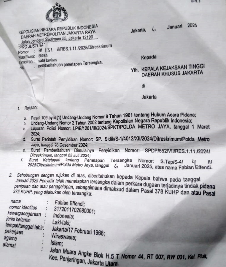 Tersangka Penipuan Masih Melenggang Bebas Meski Sudah Ditetapkan Sebagai Tersangka